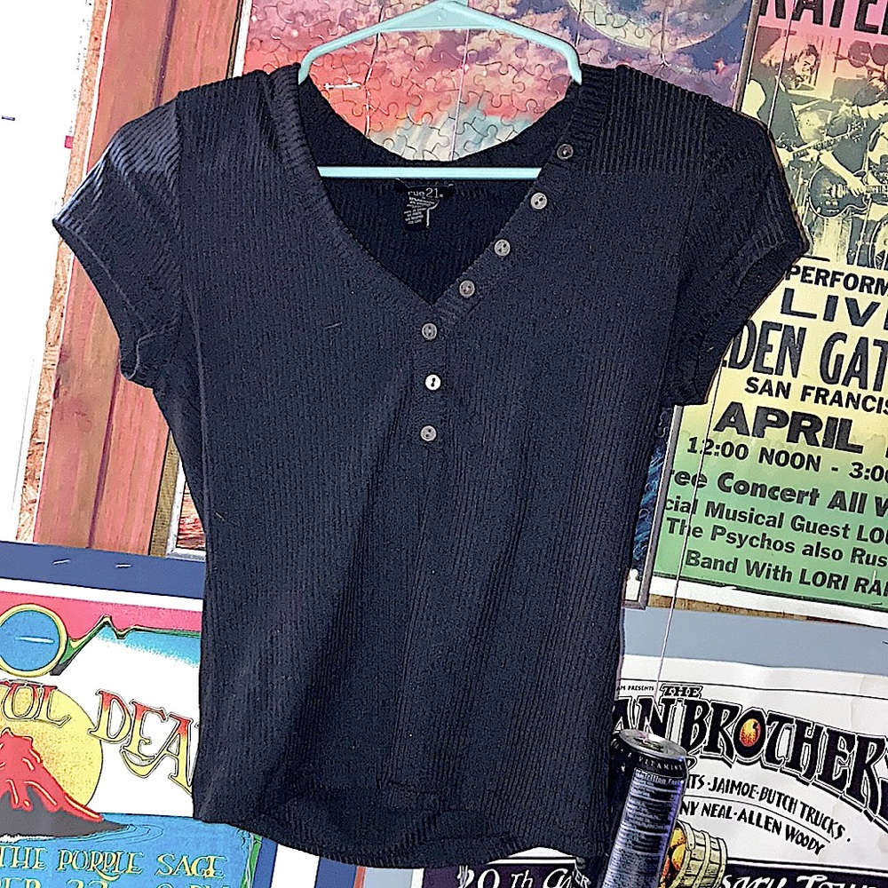Black button up skin tight crop top , brand new